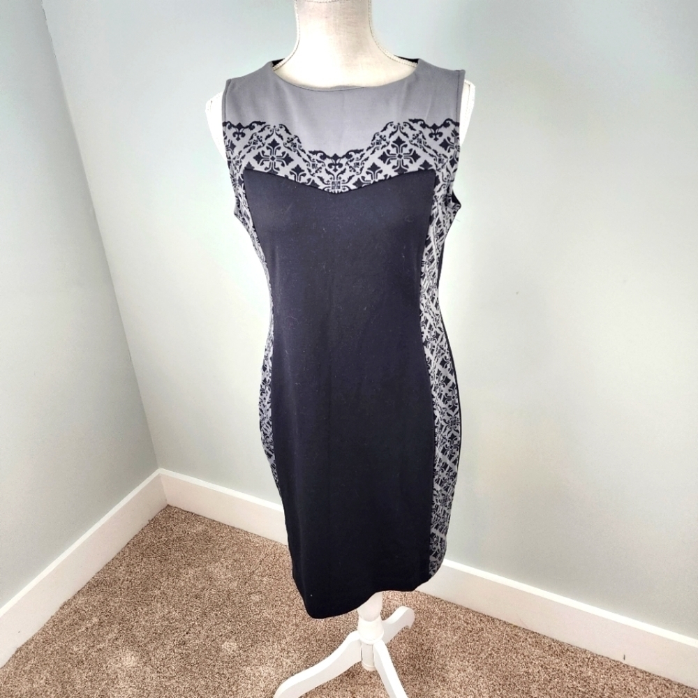 H&M Women's Sleeveless Black And Gray Sheath Bodycon Dress Size Medium